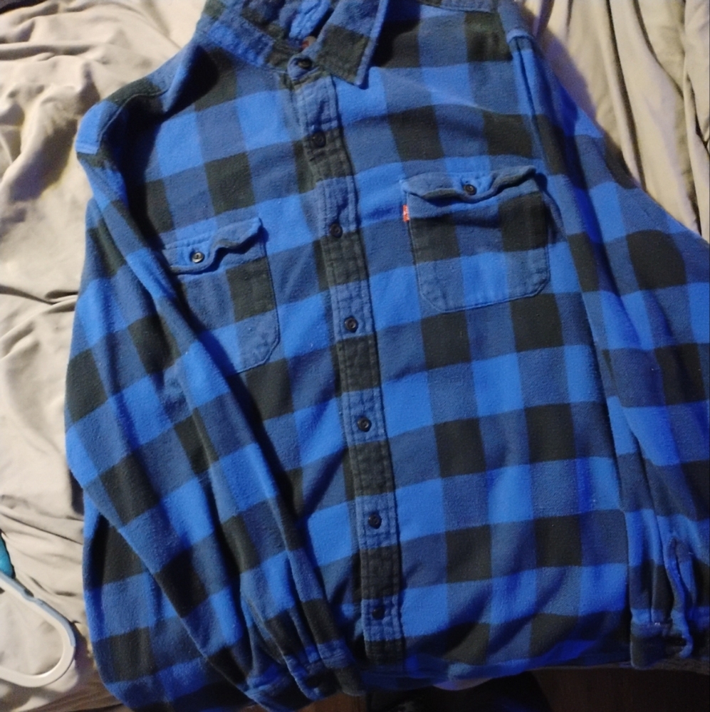Levi's Blue and Black Plaid Casual Button Down Shirt